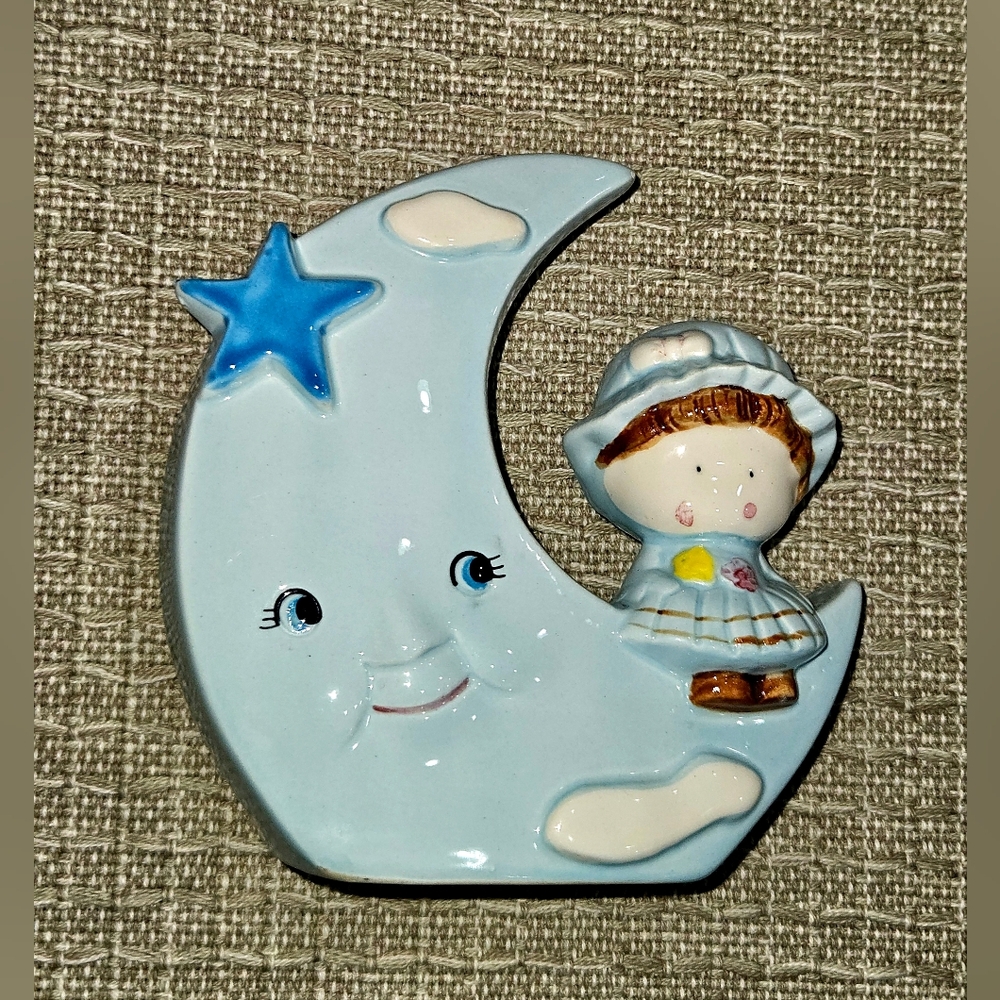 Vintage Girls Nursery Piggybank Moon And Stars Ceramic Babys Room Celestial